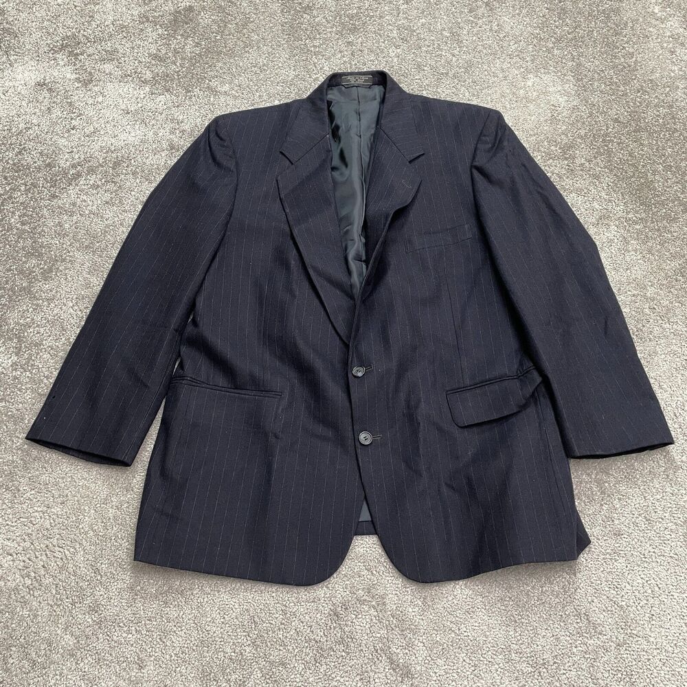 Hardy Amies Today's Man Wool Blazer Suit Jacket Mens 46R Navy Blue Striped Work